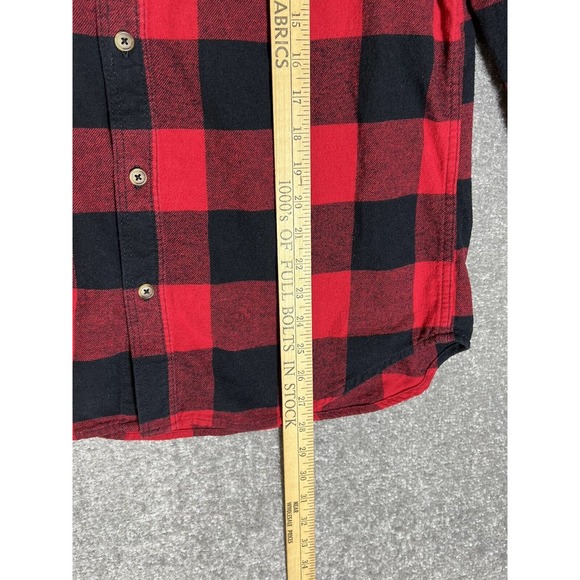 Old Navy Double Brushed Flannel Button Shirt Red Black Buffalo Check Mens Medium - Picture 9 of 9